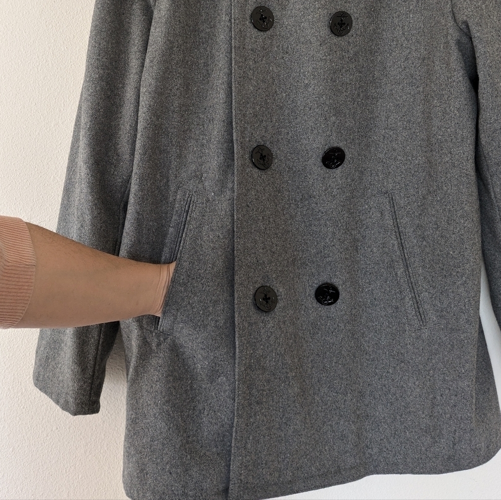Vintage Old Navy Men's Wool Gray Double Breasted Peacoat size L Tall Classic - Picture 6 of 12
